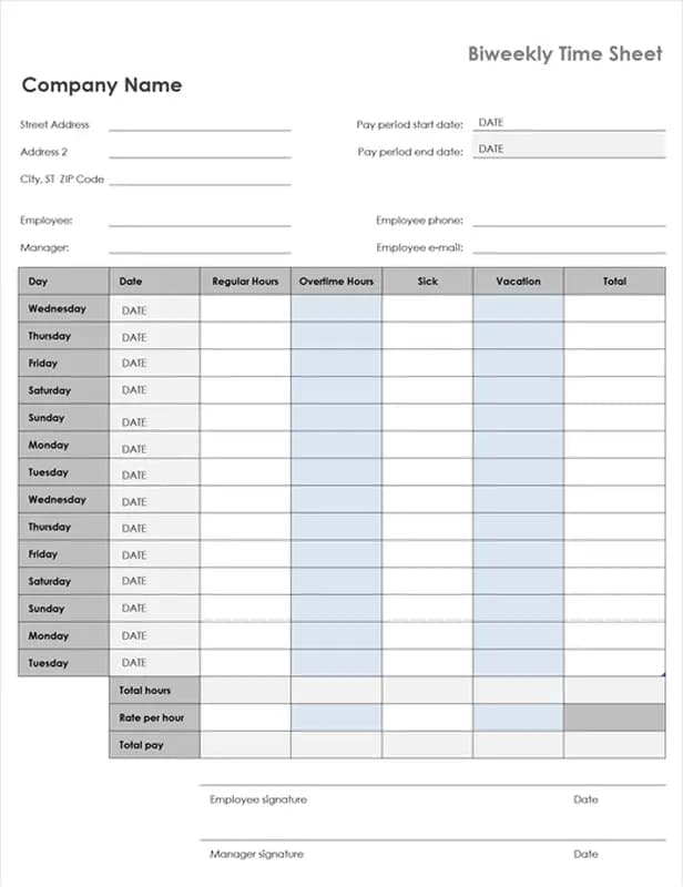 Feuille de Temps Bi-hebdomadaire avec Congés Maladie et Vacances