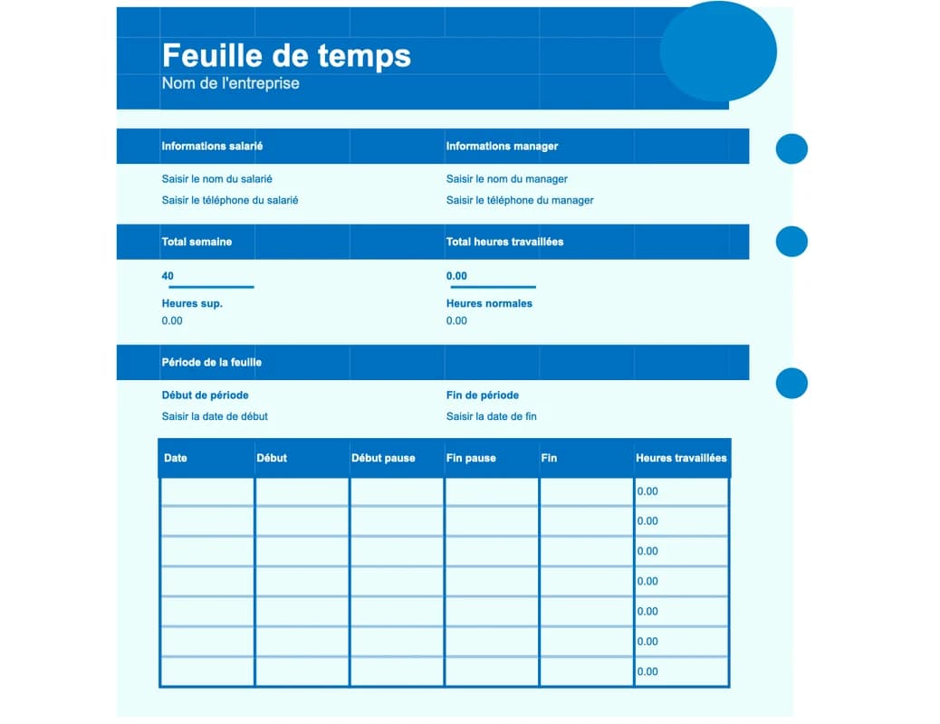 Aperçu du modèle Excel de feuille de temps essentielle